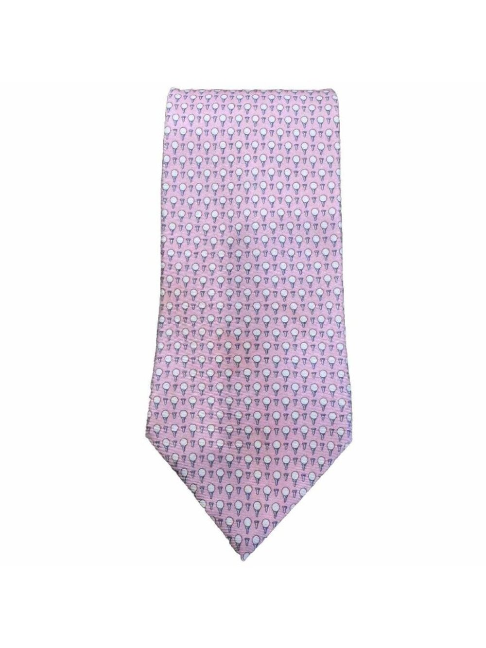 Tommy Hilfiger Tie 100% Silk Golf Ball Tee Print Pink White Necktie 59x3.5 inch